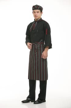 Wear clothing occupation Chinese waiters in white background