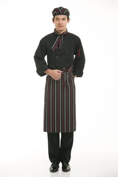 Wear clothing occupation Chinese waiters in white background