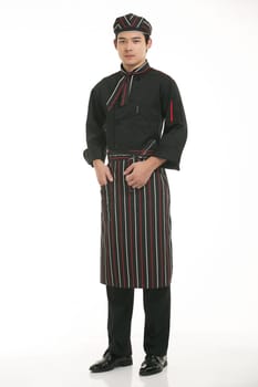 Wear clothing occupation Chinese waiters in white background