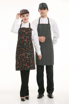 Wear clothing occupation Chinese waiters in white background