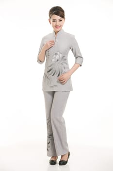 Wear clothing occupation Chinese waiters in white background