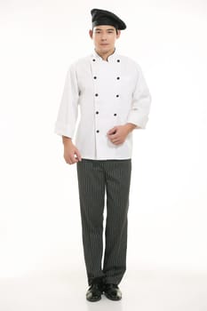 Wear clothing occupation Chinese waiters in white background