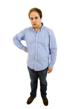 young casual man full body in a white background
