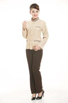In a variety of occupation clothing cleaners stand in front of a white background