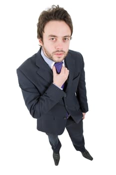 happy young businessman full length, isolated on white