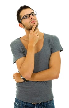 studio picture of a pensive young man, isolated on white