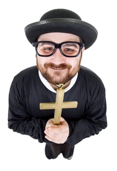 young man dressed as priest, isolated on white