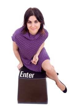 young beautiful woman with the enter key