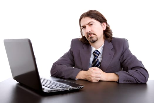 young business man working with is laptop, isolated