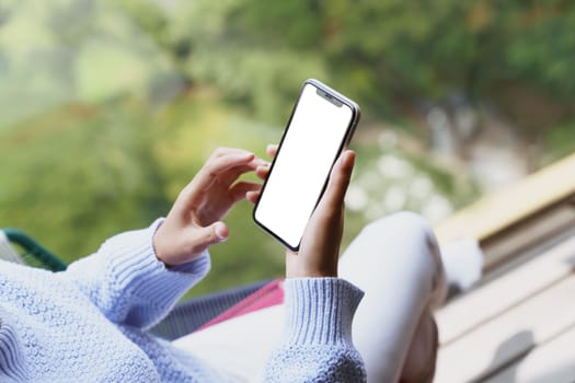 phone mobile white screen display in hand, blank screen easy to replace app interface