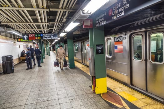 New York, USA - October 20, 2015: people wait at the Metro station Barclays station in Brooklyn for the arriving and departing Metro.