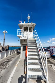 Sterling, USA - October 27, 2015: crossing the canal at Peconic river with the south ferry at Sterling, USA.