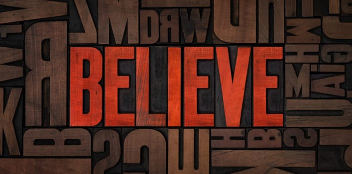 Retro letterpress wood type printing blocks - Believe