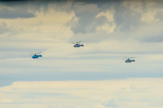 three helicopters KA-31 of the Russian Navy in the sky