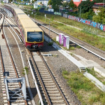 moving S-Bahn in the direction of Ostbahnhof station in downtown Berlin