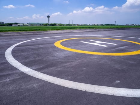 the Private Helicopter sing parking area in airport