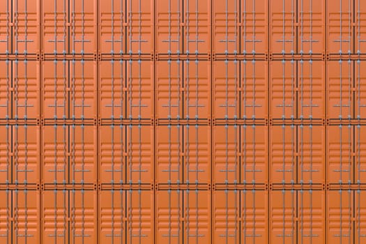 Stack of ship cargo containers. Brown freight boxes background. Marine logistics, harbor warehouse, customs, transport shipping concept. 3D illustration