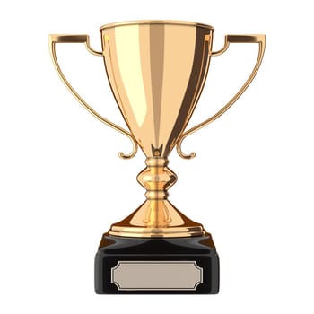 Golden trophy cup isolated on white background. Victory, best product, service or employee, first place concept. Achievement in sports. Isolated on white background.