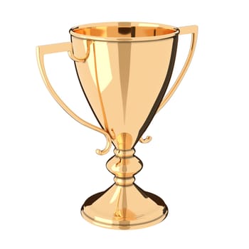 Golden trophy cup isolated on white background. Victory, best product, service or employee, first place concept. Achievement in sports. Isolated on white background.