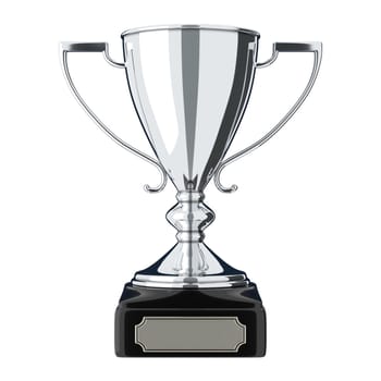 Silver trophy cup isolated on white background. Victory, best product, service or employee, first place concept. Achievement in sports. Isolated on white background.