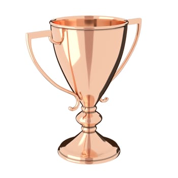 Rose gold or bronze trophy cup isolated on white background. Victory, best product, service or employee, first place concept. Achievement in sports. Isolated on white background.