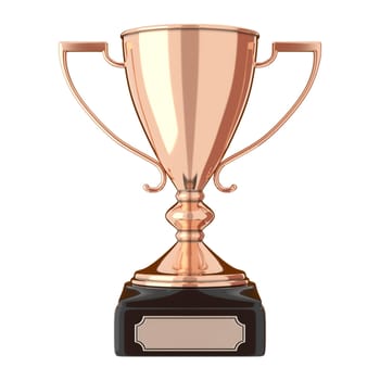Rose gold or bronze trophy cup isolated on white background. Victory, best product, service or employee, first place concept. Achievement in sports. Isolated on white background.