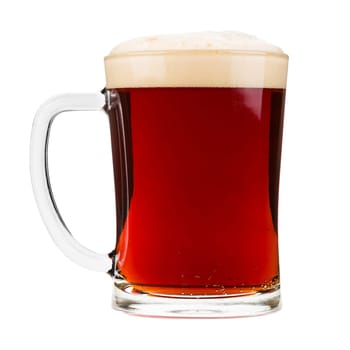 Mug filled with red beer, isolated on white.