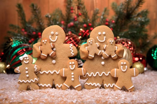 Gingerbread Family of 6 kids on Holiday Christmas Background