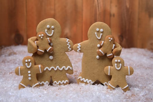 Gingerbread Family of 4 kids on Holiday Christmas Background