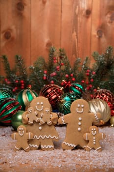Gingerbread Family of 4 kids on Holiday Christmas Background