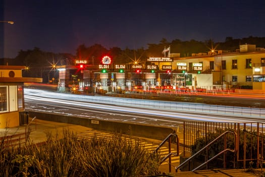 San Francisco, USA - March 14, 2019: toll booth at golden gate bridge in San Francisco by night.