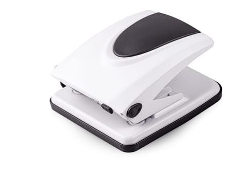 The Close up of Black hole punch for paper isolated on white background.