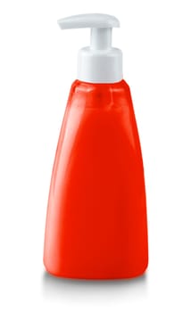 Plastic pump soap bottle without label isolated on white background