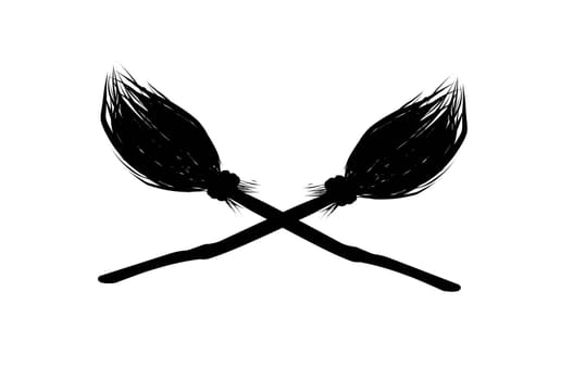 Flying broom. Broom. Magic and witchcraft logo. A magical item. Vector illustration. Isolated on white background