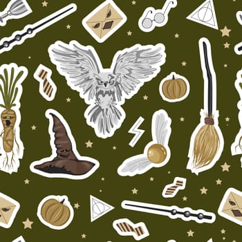 Fantasy Harry Potter, great design for any purpose. Magic seamless pattern. Magic and witchcraft. Hogwarts.