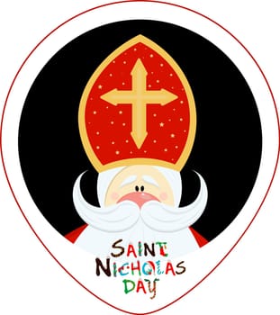 Round sign of St. Nicholas. Tag for St. Nicholas Day. Sinterklaas Eve. New Year's and Christmas.