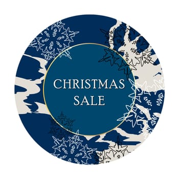 Christmas SALE. Round winter pattern. Place to insert text. Round postcard or tag. Sticker on a winter theme. Snowflakes.