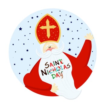 Round sign of St. Nicholas. Tag for St. Nicholas Day. Sinterklaas Eve. New Year's and Christmas.