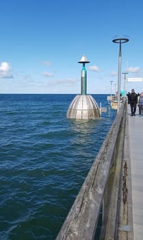 From the pier in Zingst you can board a diving gondola and dive to the bottom of the sea. From the pier in Zingst you can get on a diving gondola and dive to the seabed.