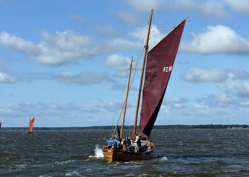 Zeesboot regattas take place annually in the Boddenlandschaft in Mecklenburg-Vorpommern. Zeesboot regattas take place annually in the lagoon landscape in Mecklenburg-Western Pomerania.