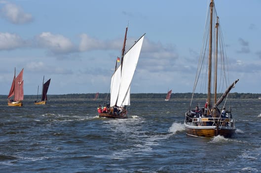 Zeesboot regattas take place annually in the Boddenlandschaft in Mecklenburg-Vorpommern. Zeesboot regattas take place annually in the lagoon landscape in Mecklenburg-Western Pomerania.