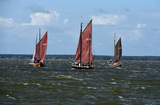 Zeesboot regattas take place annually in the Boddenlandschaft in Mecklenburg-Vorpommern. Zeesboot regattas take place annually in the lagoon landscape in Mecklenburg-Western Pomerania.