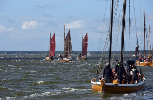 Zeesboot regattas take place annually in the Boddenlandschaft in Mecklenburg-Vorpommern. Zeesboot regattas take place annually in the lagoon landscape in Mecklenburg-Western Pomerania.