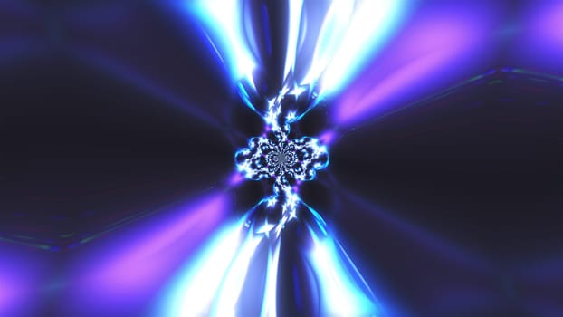 Computer generated fractal blue kaleidoscopic background of twinkling blue lights, 3d rendering