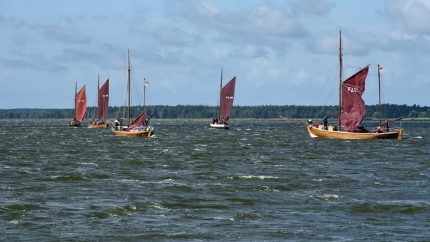 Zeesboot regattas take place annually in the Boddenlandschaft in Mecklenburg-Vorpommern. Zeesboot regattas take place annually in the lagoon landscape in Mecklenburg-Western Pomerania.