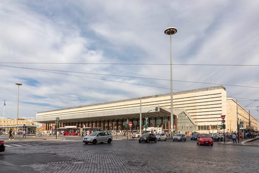 Rome, Italy - August 5, 2021: Train Station Termini Rome  with parking lot for Busses.
