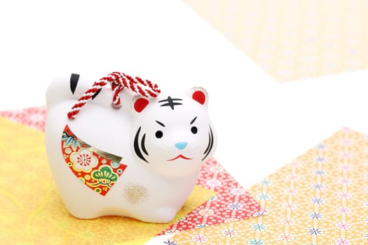 Dolls of Tora Tiger. Japanese new year card. Japanese new year tiger object