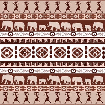 African pattern with silhouettes of african women and elephants