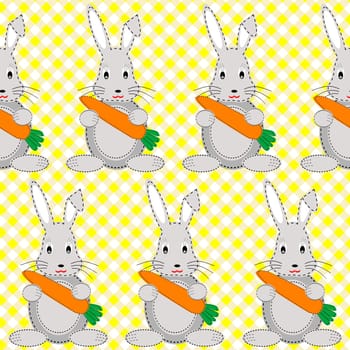 Cartoon rabbits with carrots seamless pattern