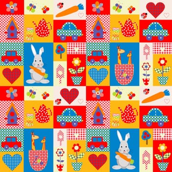 Background for children with cartoon elements and characters